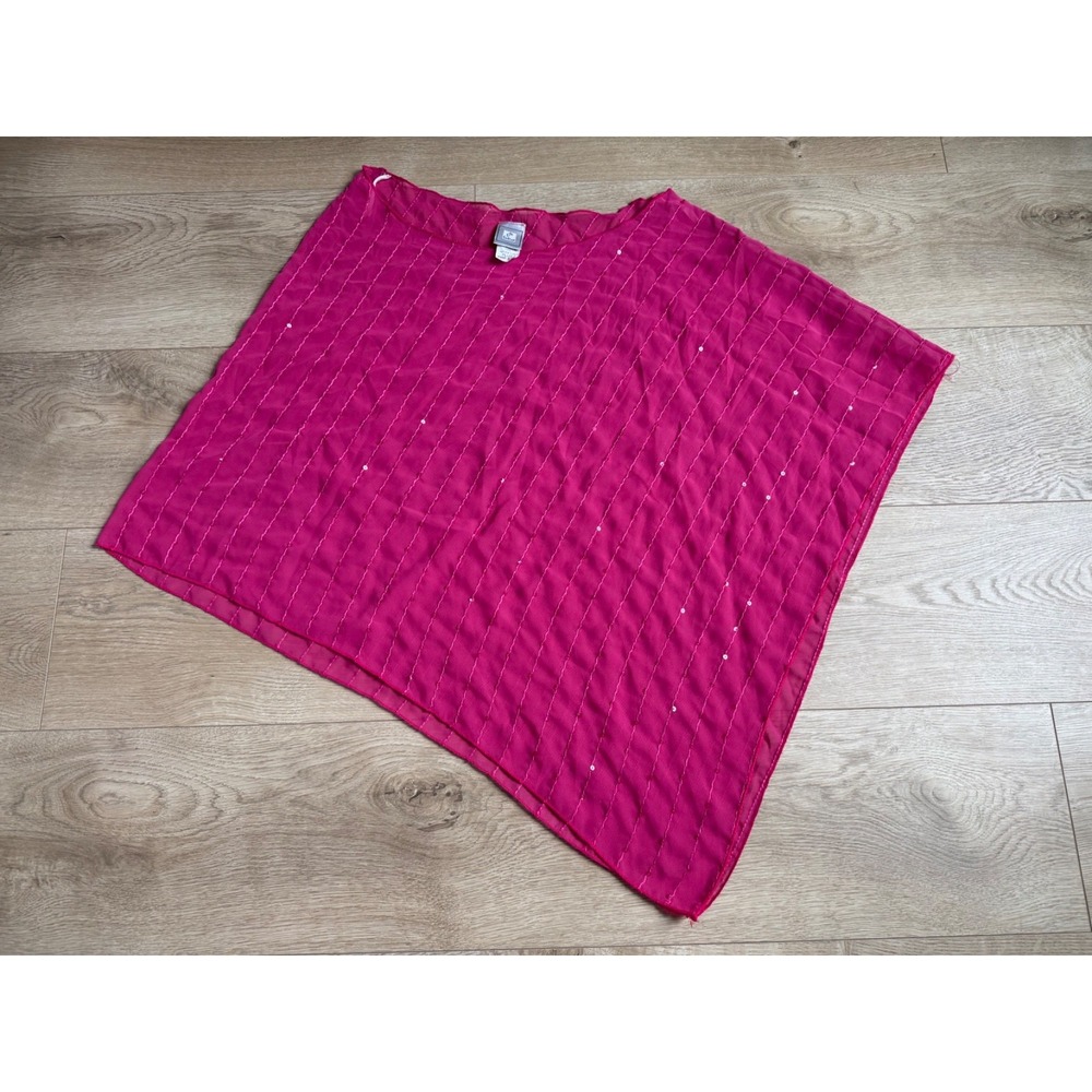 Vintage y2k Finesse sequin sparkle sheer pink poncho USA MADE size PLUS One Size